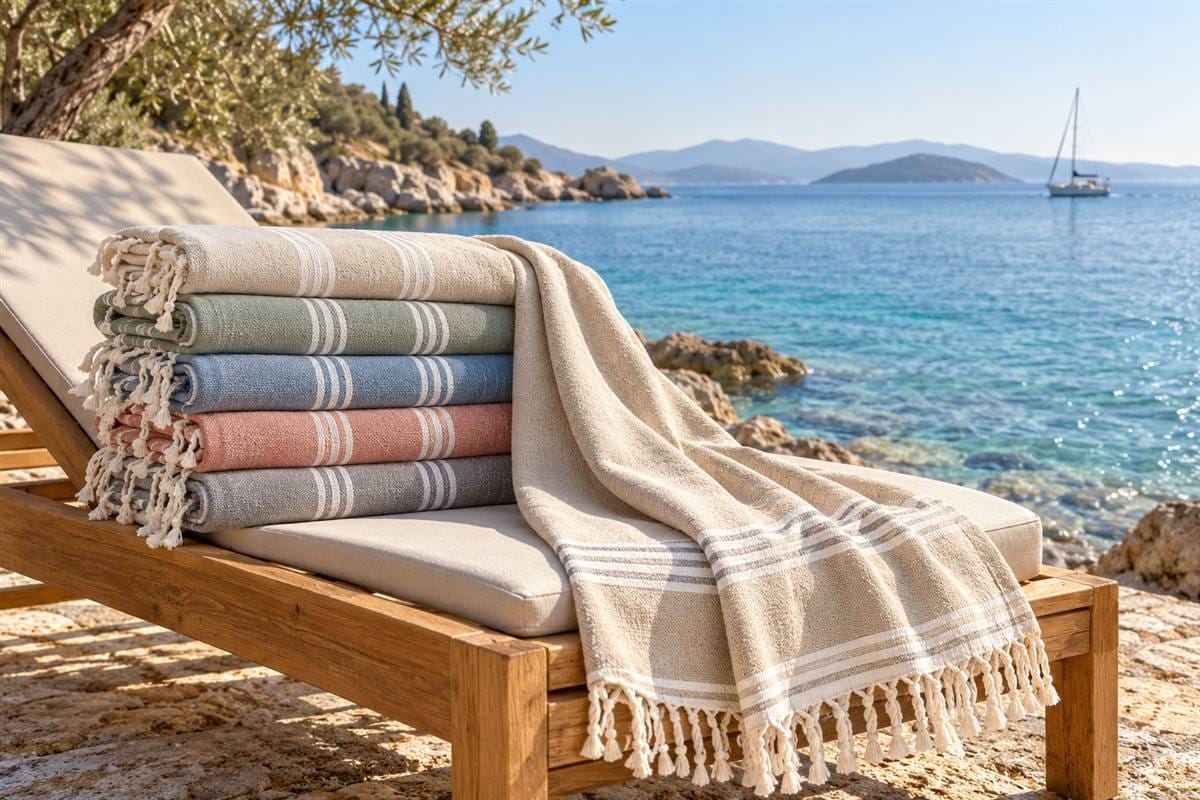 Striped Turkish peshtemal beach towel for resort and travel retail